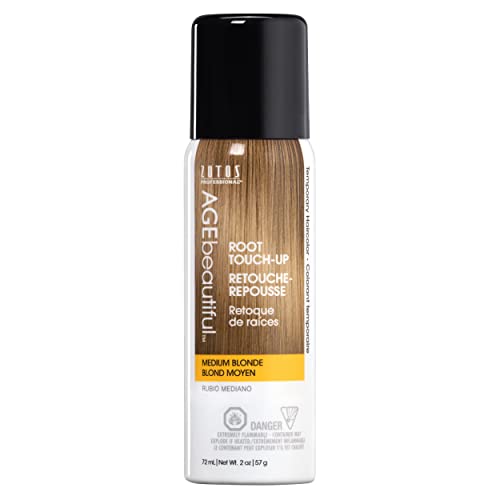 AGE beautiful Root Touch Up Hair Color Spray | Touch-Up Gray Concealer | Temporary Cover Up | Adds Volume & Covers Thinning Patches | Water, Sweat, Stain Resistant | Medium Blonde | 2 Fl Oz