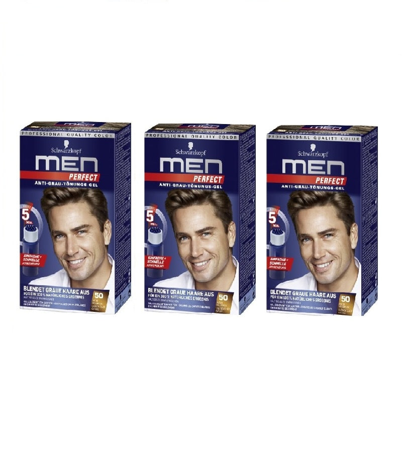 3x Pack Schwarzkopf Men Perfect Anti-Grey Hair Gel - 7 Color Varieties - Eurodeal.shop
