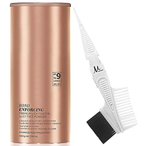 BlondMe Lightener 9+ Bond Enforcing Premium Dust-Free Bleach Powder XXL 900 grams and M Hair Designs Tint Brush/Comb (Bundle 2 items)