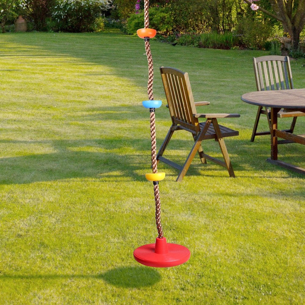 AGPTEK 6.5Ft Climbing Rope Swing with 1 Hook & Platform & Disc Swing Seat for Kids Backyard Playground Outdoor Accessories, Multicolor