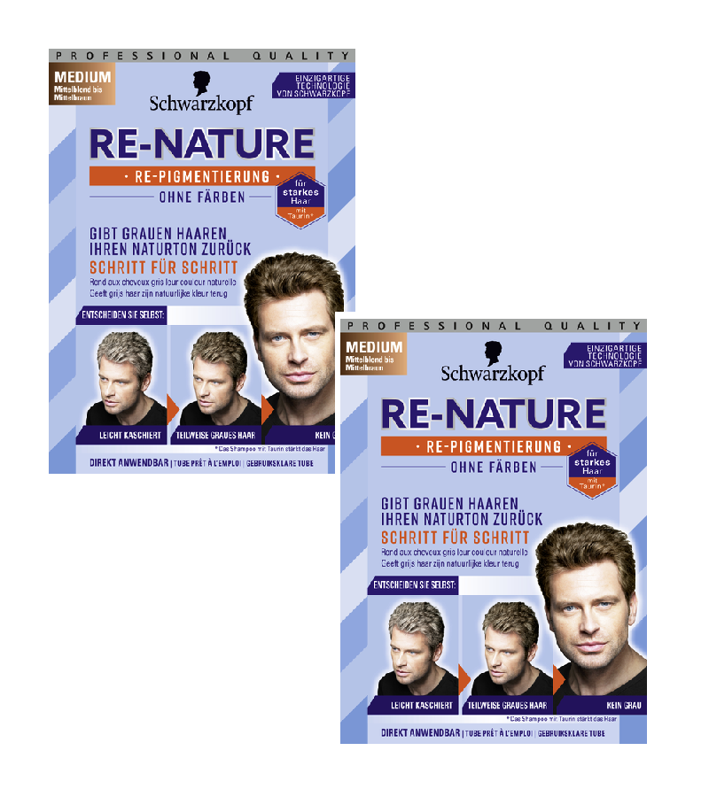 2xPacks Schwarzkopf RE-NATURE Anti-Grey for Men Medium Brown-Blonde
